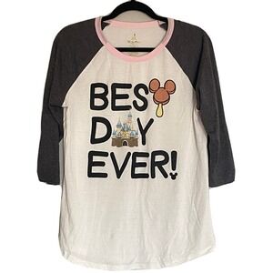 Disney Shirt Womens Large "Best Day Ever" Parks Baseballl 3/4 Sleeve T Shirt